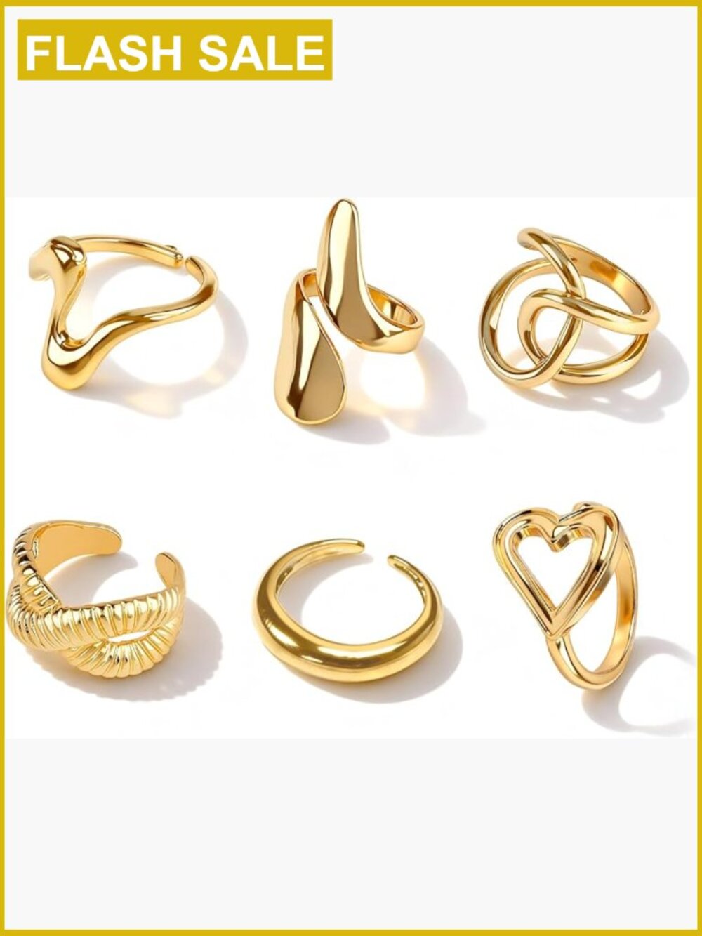 6Pcs Chunky Stacking Rings Set Open Adjustable Knuckle Ring Thick Statement